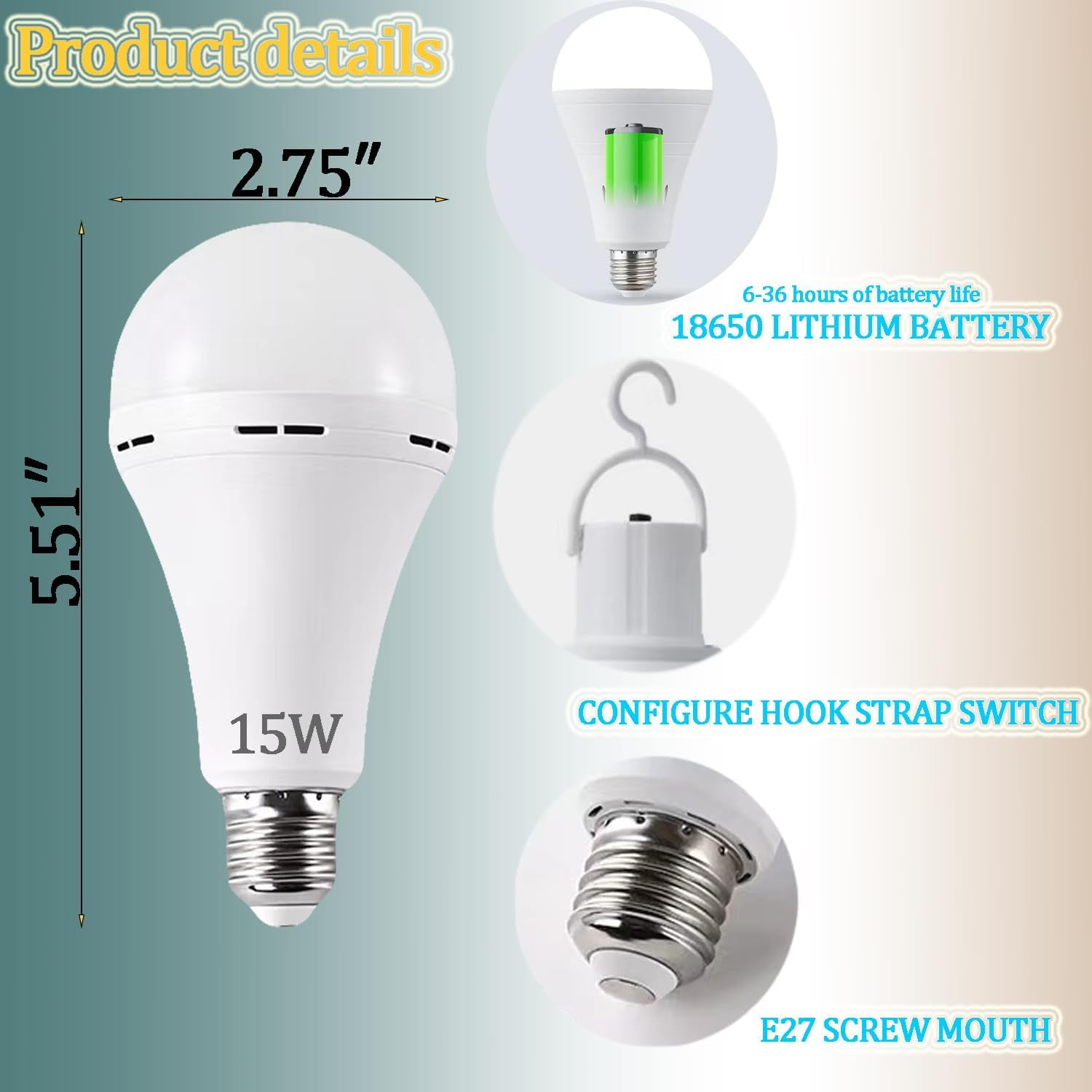 4Pack Rechargeable Emergency Light Bulb for Power Outage, Battery Backup LED Bulb for Home Power Failure, 1200mAh Lithium Battery(wwx)