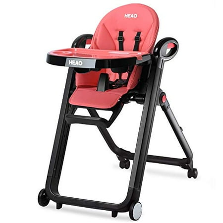 HEAO Foldable High Chair Reclining Height Adjustable 4 Wheels (Pink