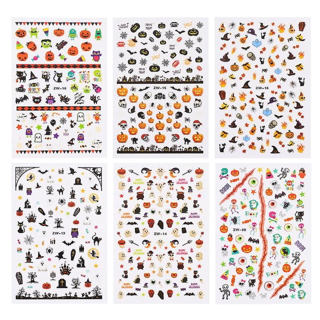 12 pegatinas para decoración de uñas para decoraciones de Halloween.