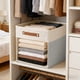 thumbnail image 5 of Caja plegable de tela para almacenar | Organizador de poliéster para armario, armario, dormitorio – beige, gris – 13x13x13 pulgadas | Manijas reforzadas, impermeables, fácil de limpiar | Esenciales, 5 of 6