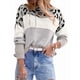 thumbnail image 1 of Suéter de Rayas con Estampado de Leopardo para Mujer, Cuello Redondo, Larga, Tejido con Bloques de Color Albaricoque L, 1 of 6