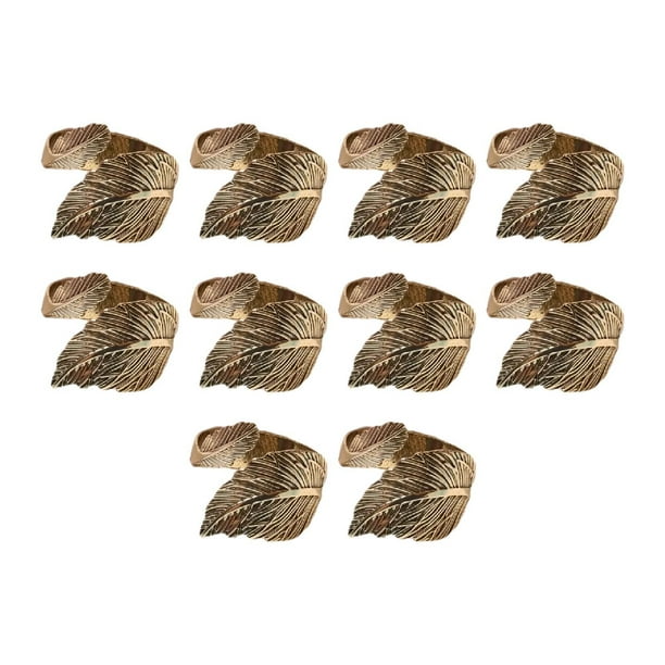 10 anillos de servilleta con forma de hoja, decorativos y de moda, para fiestas. Bronce