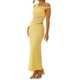 thumbnail image 3 of 2 Piece Skirt Set for Women Summer Outfits Sleeveless Asymmetrical Mesh Tank Crop Top Maxi Long Skirts Yellow XL, 3 of 10