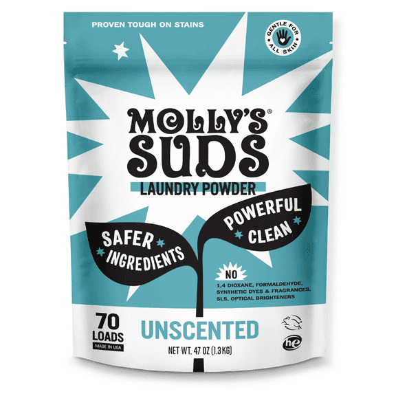 Molly's Suds Unscented Laundry Detergent Powder for Sensitive Skin, 70 Loads