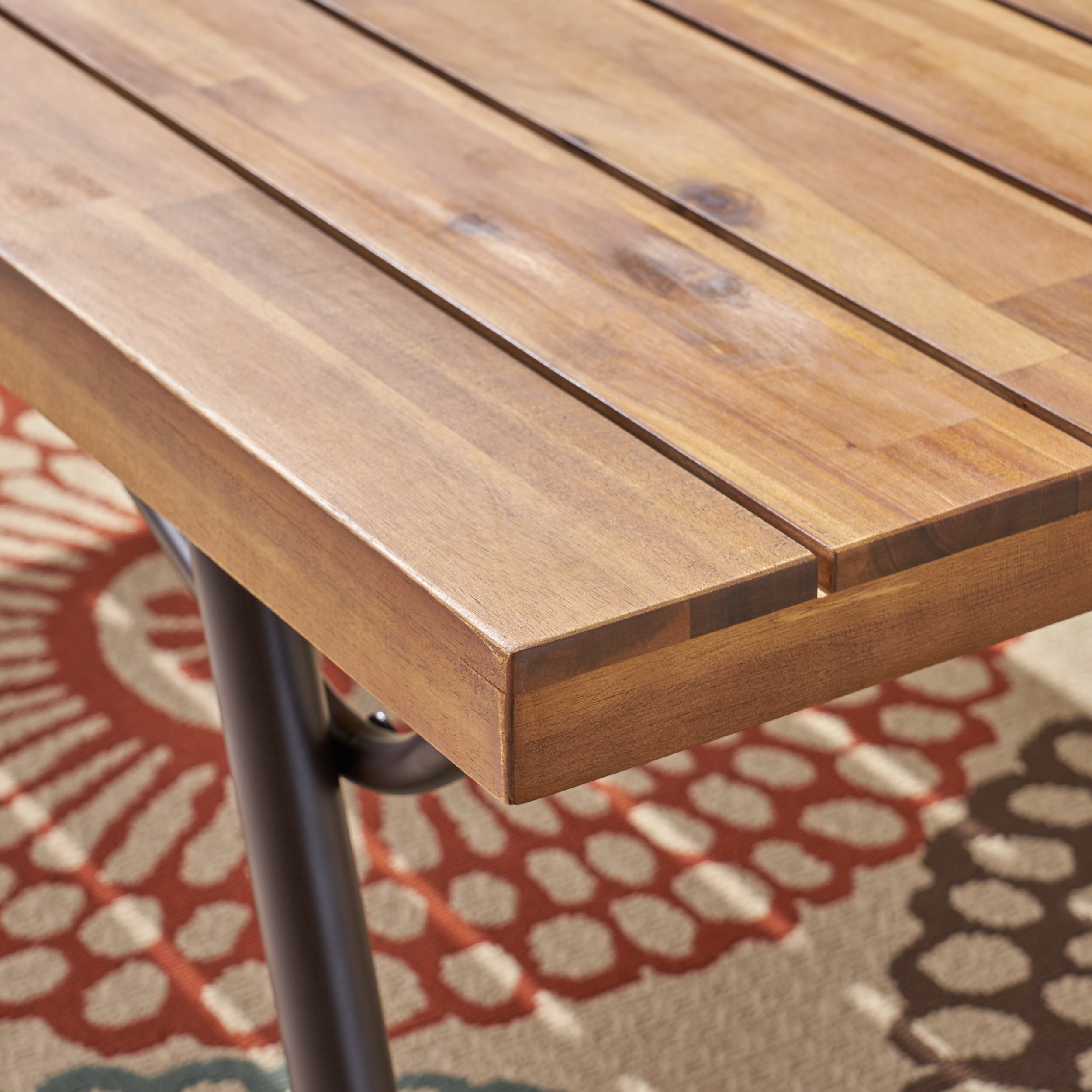 Salma Outdoor Acacia Wood Chat Set, Teak, Dark Gray