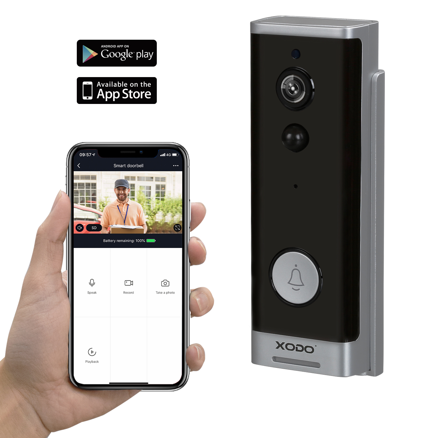 XODO Smart WiFi 1080P Video Doorbell Wireless Security Camera, 2-Way Audio, Real-Time Alerts, with Indoor Chime, Rechargeable Batteries & 32GB SD Card- VD1 - image 3 of 12