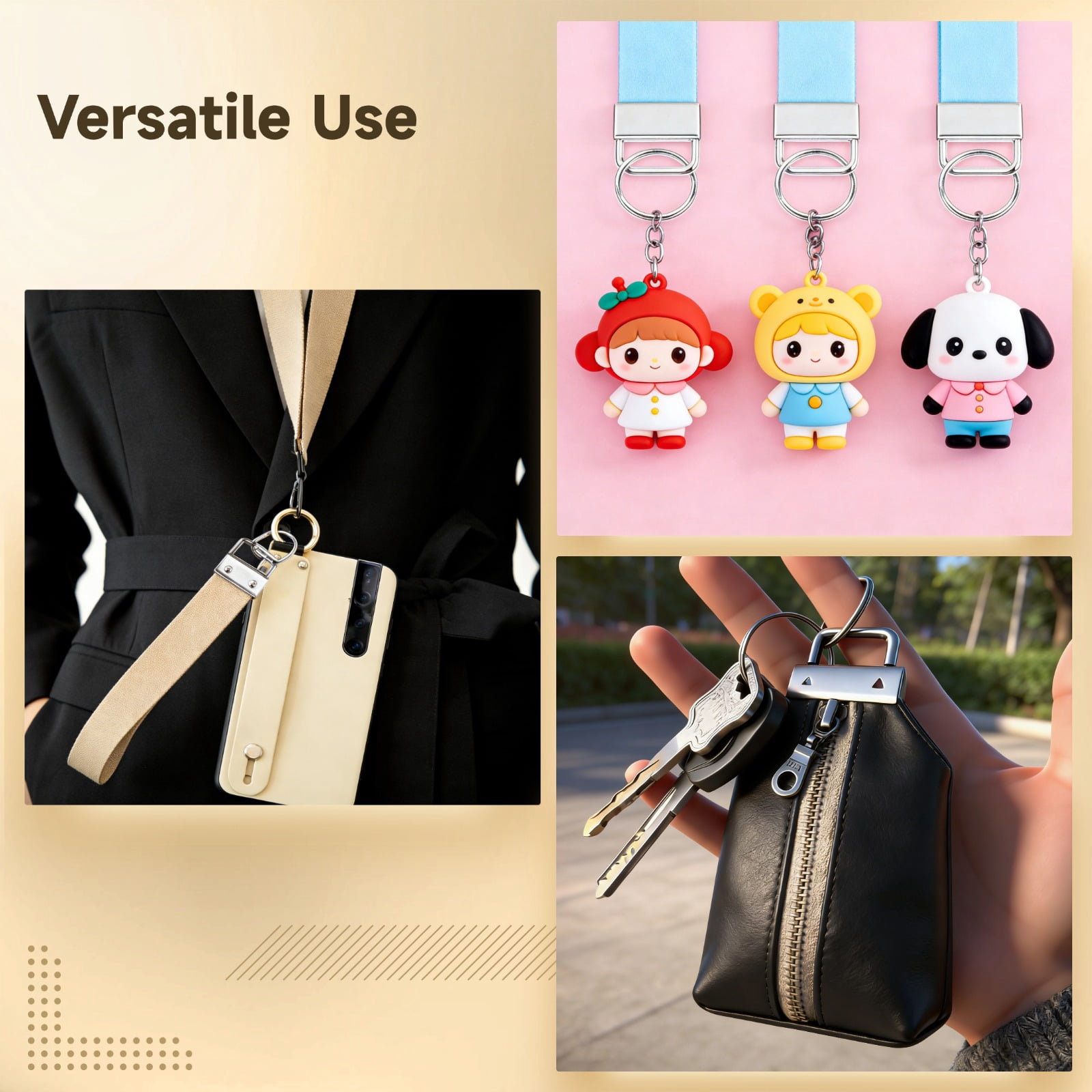 61 Pcs Keychain Hardware Set with Key Fob Pliers Tool, Includes 60 Metal Key Fob Clips with Attached Key Rings, Heavy Duty Wristlet Making Supplies for Wristlet, Lanyard, Chain