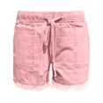 thumbnail image 4 of Huowey High Waist Summer Shorts For Girls Kids Elastic Waist Denim Cargo Shorts With Pockets Solid Color Wide Leg Raw Hem Casual Comfortable Lightweight Stylish Youth Bottoms,Pink,9-10 Years, 4 of 4
