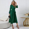 thumbnail image 4 of Vestido elegante para mujer, manga larga, escote en V, vestido de cóctel, falda plisada en forma de A, vestido informal informal, 4 of 4