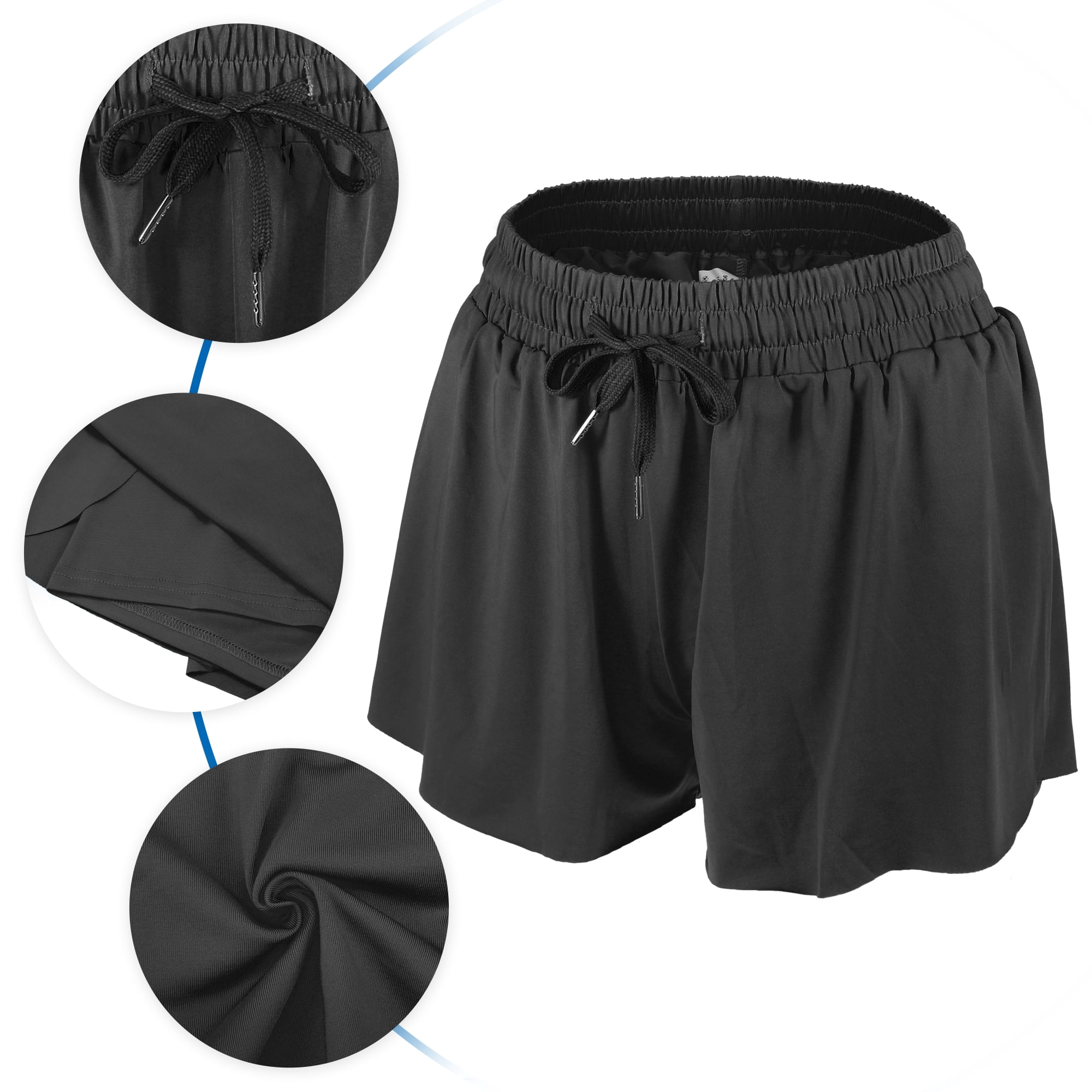 Unique Bargains 1Pcs Women Flowy Running Shorts Casual High Waisted Workout Shorts L Black