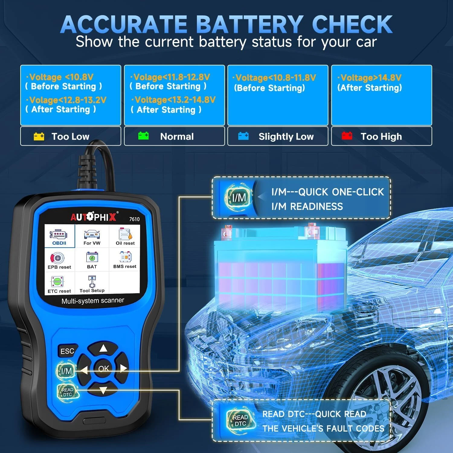 Autophix 7610 Automotive OBD2 Scanner Car All System Diagnostic Tool Code Reader Oil EPB Reset