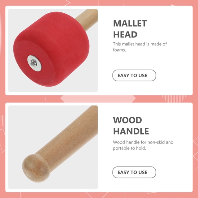RENACLIPY 2 Pcs Maillets en Mousse Rouge avec Poignée en Bois Antidérapante pour Pièces d'Instrument de Grosse Caisse