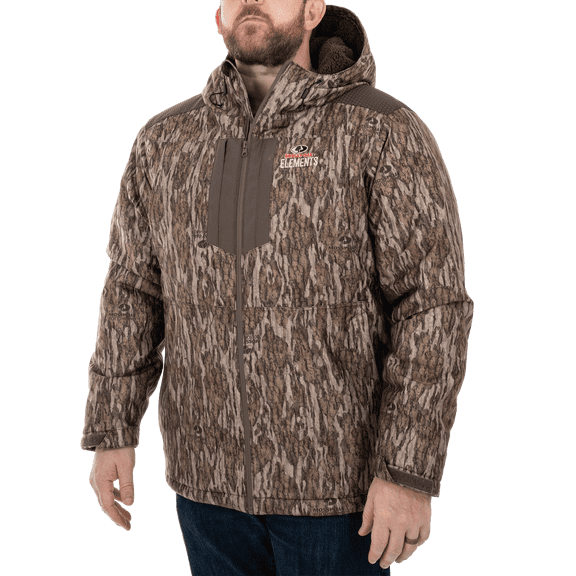 Mossy Oak Elements Men's Sherpa Lined Waterproof Hunting Jacket, Mossy Oak New Bottomland, Size 2X-Large