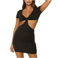 thumbnail image 1 of RXIRUCGD Robe d'Été pour Femmes Robe Unie à Manches Courtes Découpée Noire, 1 of 8