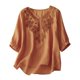 thumbnail image 1 of Camiseta de manga corta con cuello en V y bordado para mujer - Top fino y transpirable de alta densidad, mezcla de lino, M-XXL, 1 of 6