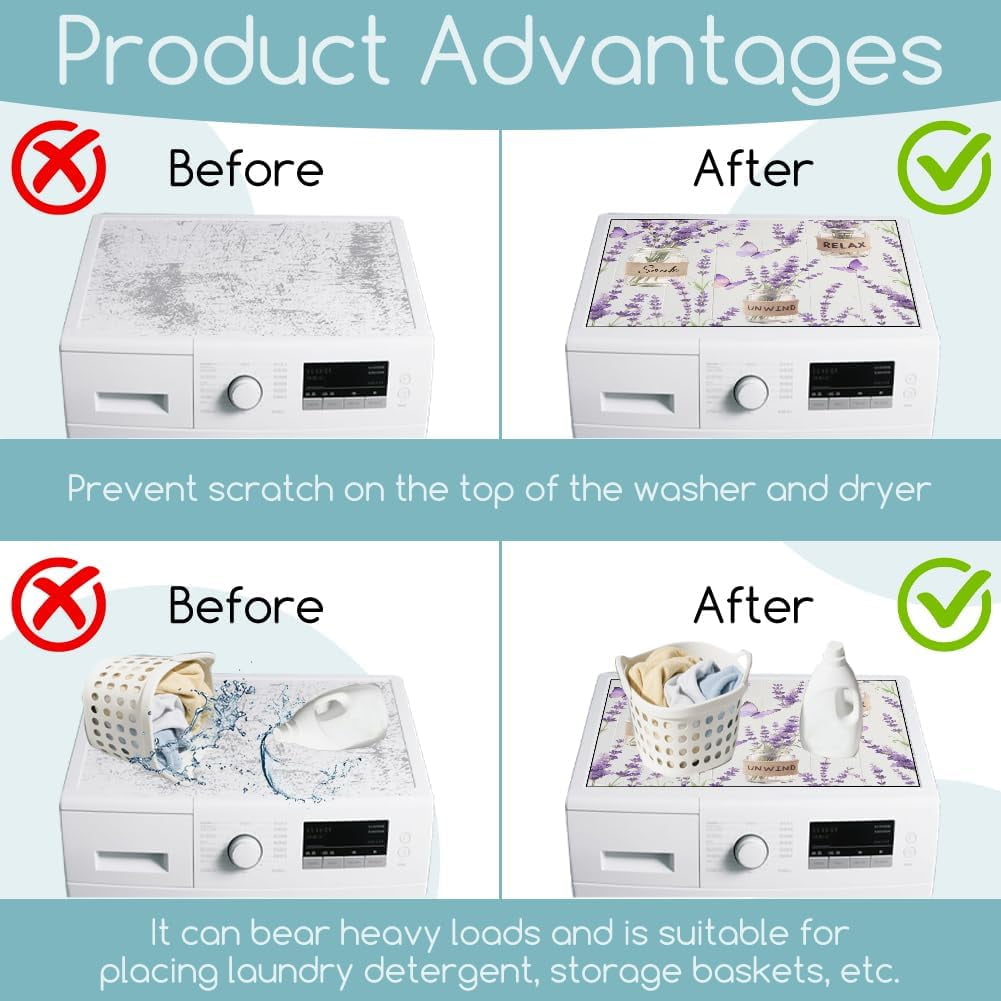 Lavender Butterfly Washing Machine Dust Cover Top Mat 23.6"x19.7" Glass Bottle Washer Dryer Dust Cover Mat Flower Washing Machine