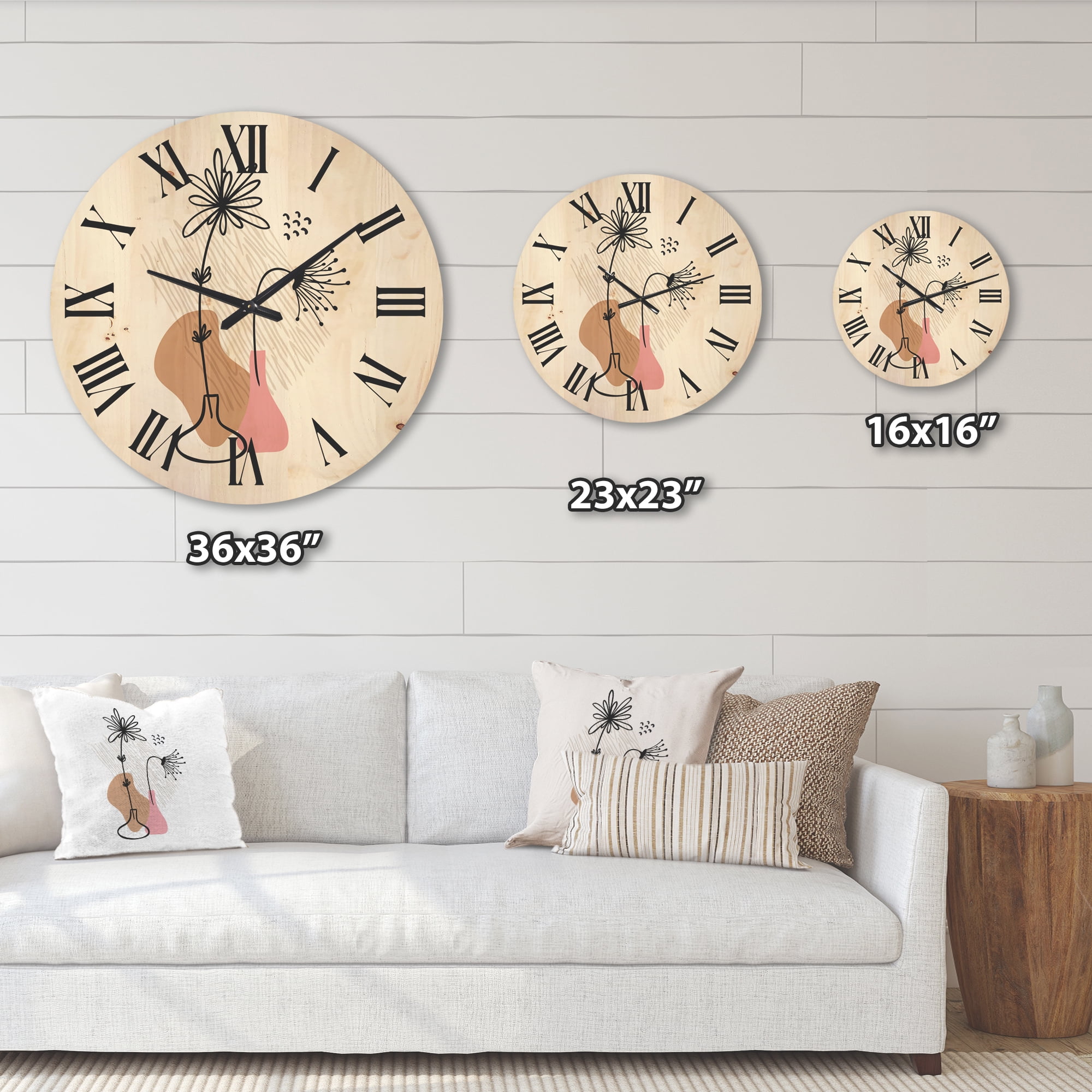 Designart 'Abstract Minimal Shapes Under Flowers III' Modern Wood Wall Clock