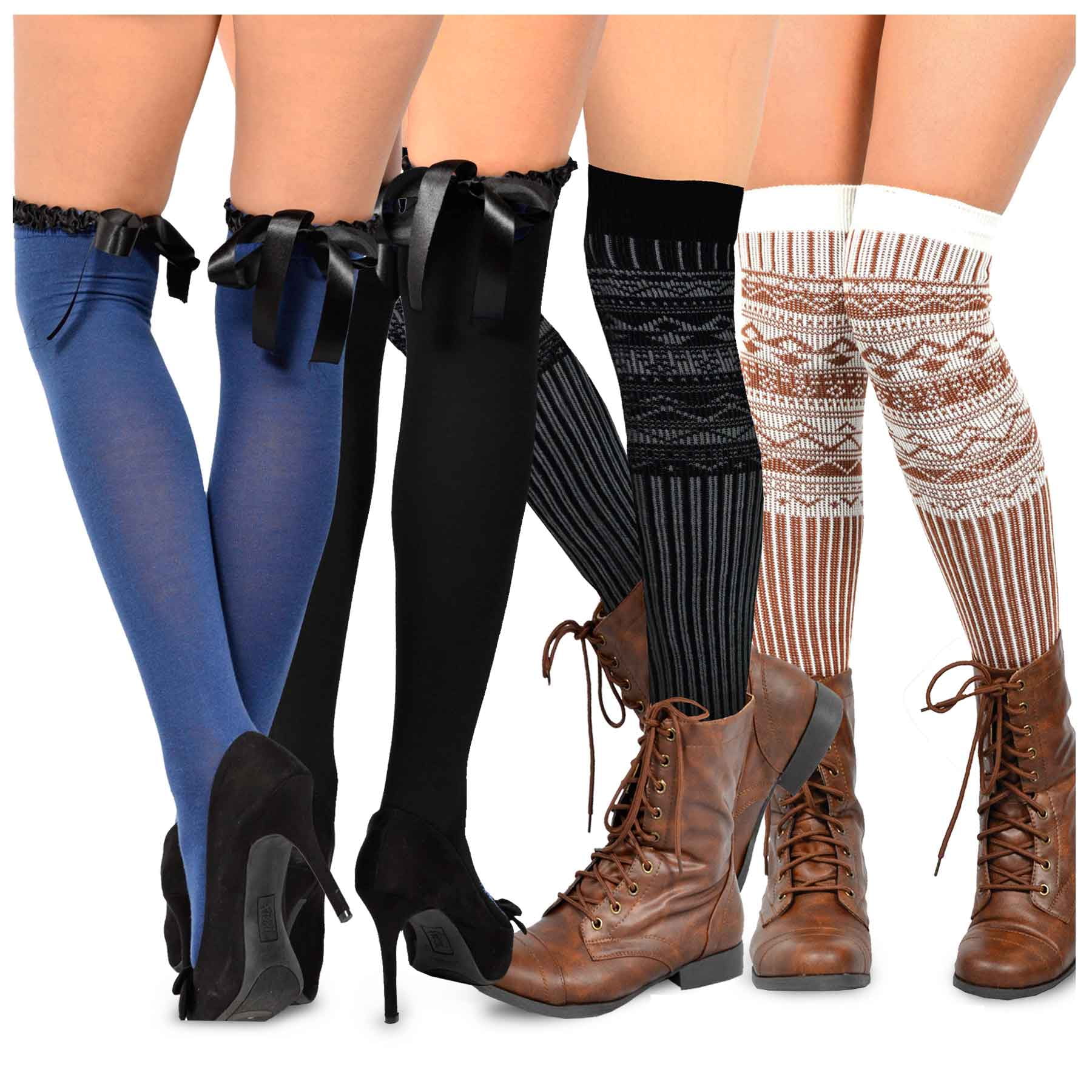 TeeHee Women's Fashion Over the Knee High Socks - 4 Pair Combo (Nordic ...