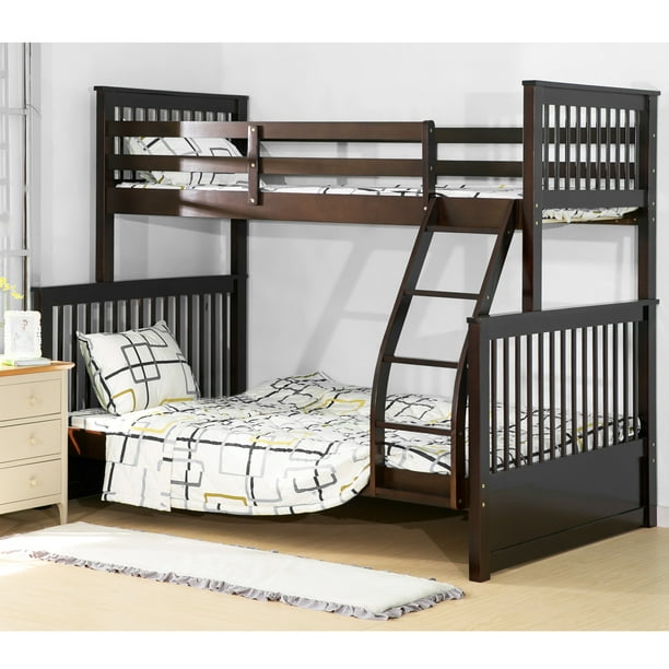Harper&Bright Designs Twin over Full Solid Wood Bunk Bed,Brown Finish