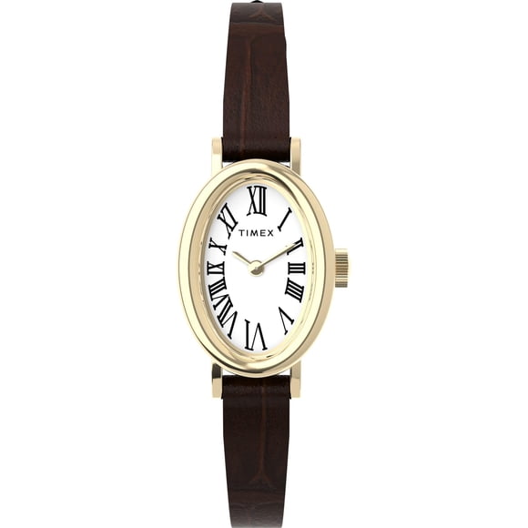 Timex Women's Cavatina 19mm Watch - Brown Strap White Dial Gold-Tone Case