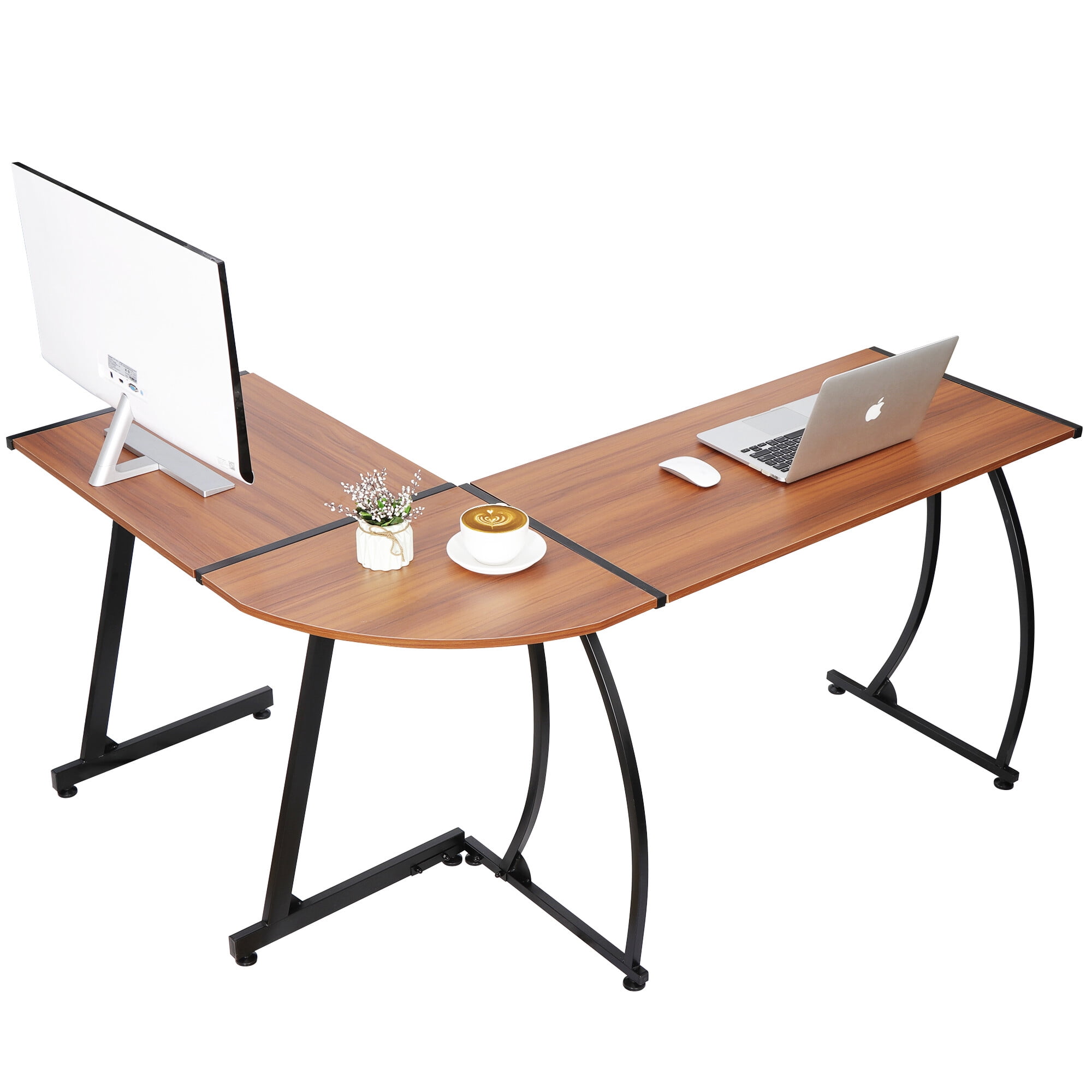 HomGarden L-Shaped Computer Desk 58” Reversible MDF Corner Gaming Desk, Walnut