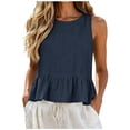 thumbnail image 2 of TGSLY Linen Crew Neck Tank Tops for Women Lightweight Soft Sleeveless Peplum Shirts Flowy Fit Ruffle Hem Solid Color Vest XL, 2 of 10