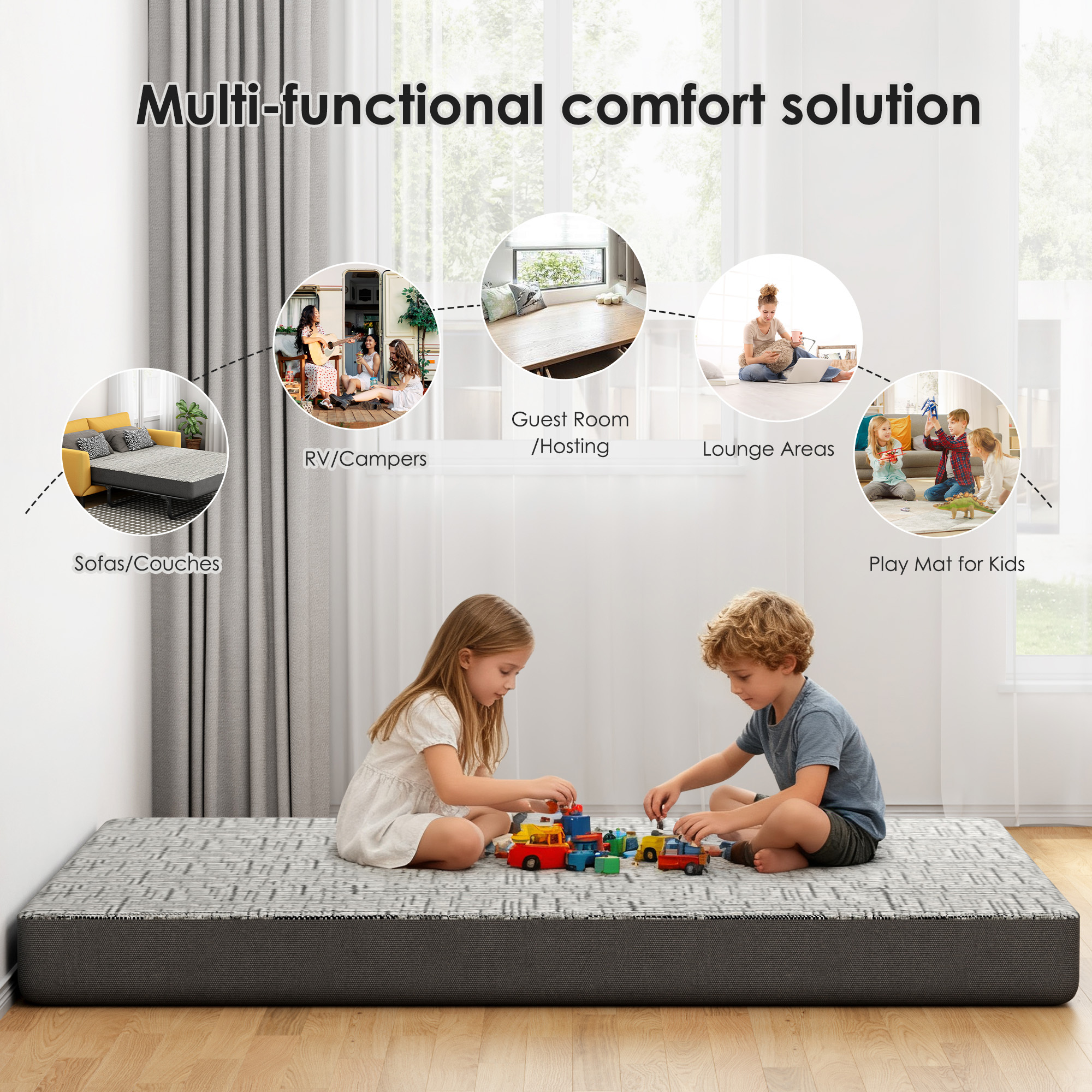 4 Inch Full Size Pull-out Sofa Replacement Gel Memory Foam Mattress, CertiPUR-US Certified, with Removable Washable Cover, Non-Slip Bottom, for RV Couch Dorm Beds Guest Rooms, Sofas, RVs & Boats