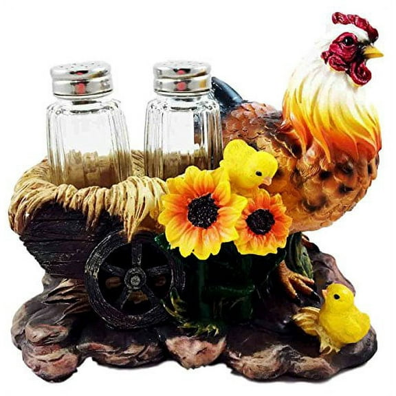 Farm Hay Wagon Sunflower Mother Hen With Chicks Salt Pepper Shakers Holder