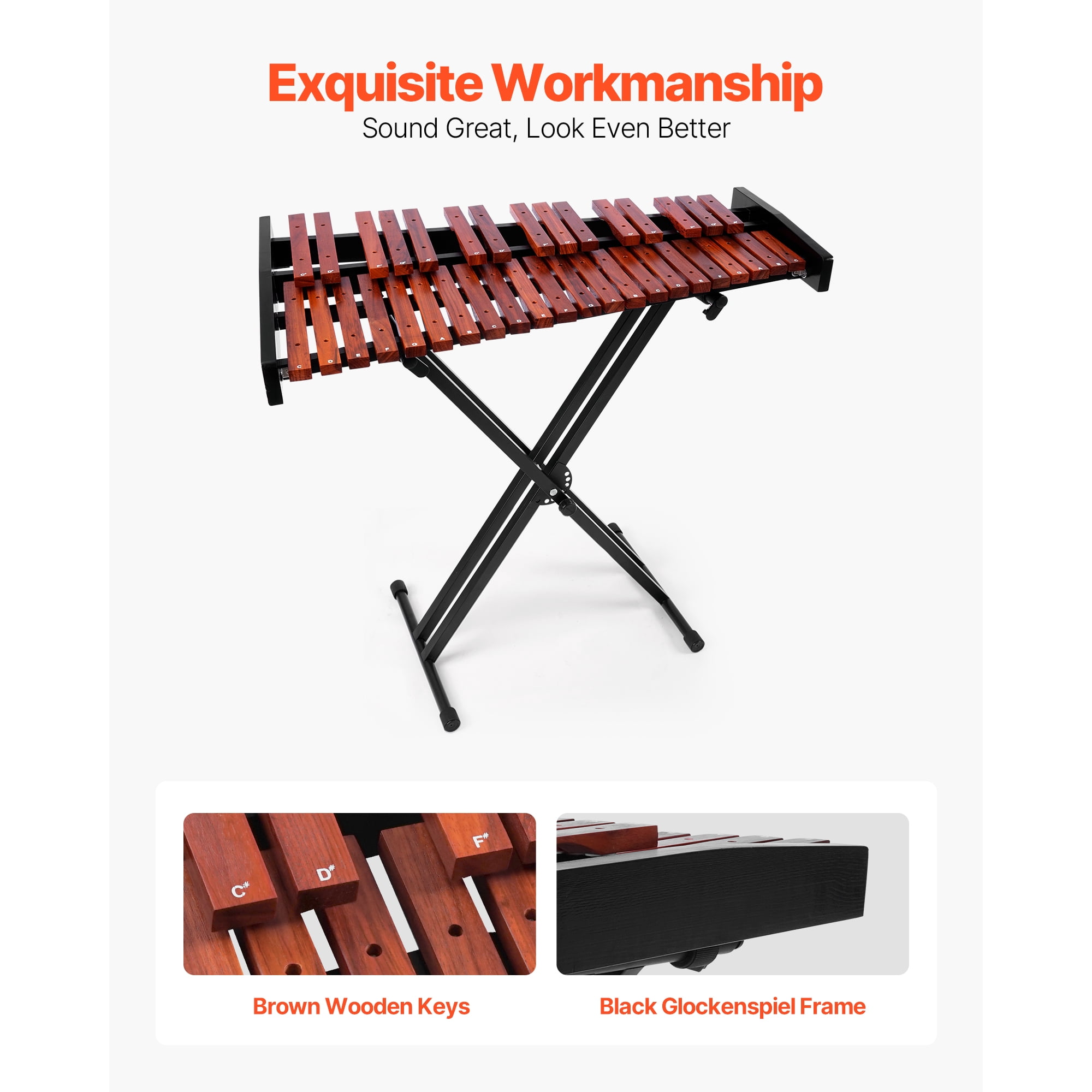 KFFKFF 37-Note Glockenspiel Xylophone with Adjustable Stand, Wooden Percussion Instrument Kit, Includes 4 Mallets and Carrying Bag, Ideal for Beginners and Enthusiasts of All Ages