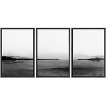 IDEA4WALL Framed Wall Art Print Set Minimalist Watercolro Black Sand Landscape Abstract Shapes Illustrations Modern Decorative Boho for Living Room, Bedroom, Office - 24"x36"x3 Black