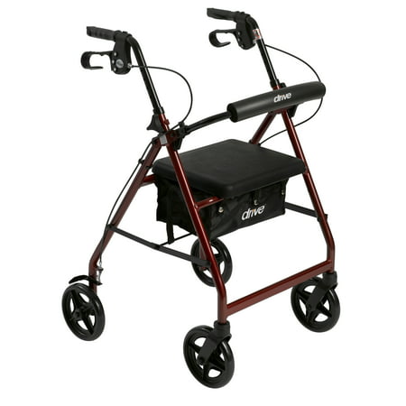 Drive Medical Aluminum Rollator Rolling Walker with Fold Up and Removable Back Support and Padded Seat,