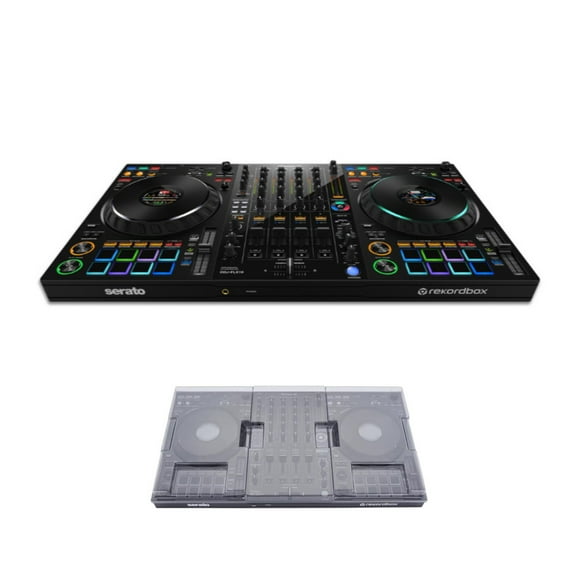 Pioneer DJ DDJ-FLX10 4-Deck and 4-Channel DJ Controller for Multiple DJ Applications (Black) Bundle with Low Profile Design Cover (Smoked-Clear) (2 Items)