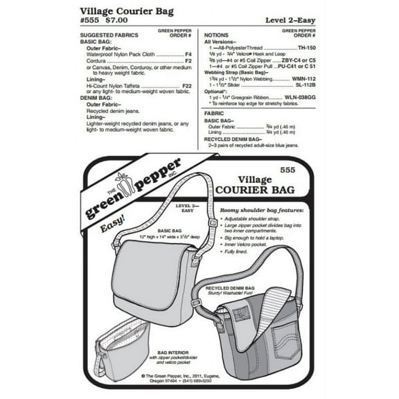 Village Courier Bag Messenger Bag Purse #555 Sewing Pattern (Pattern Only)