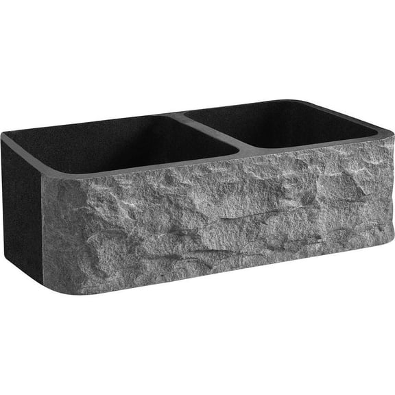 Barclay FSGDB4540-GPBL Granite Double Bowl Farmer Sink with Chiseled Front