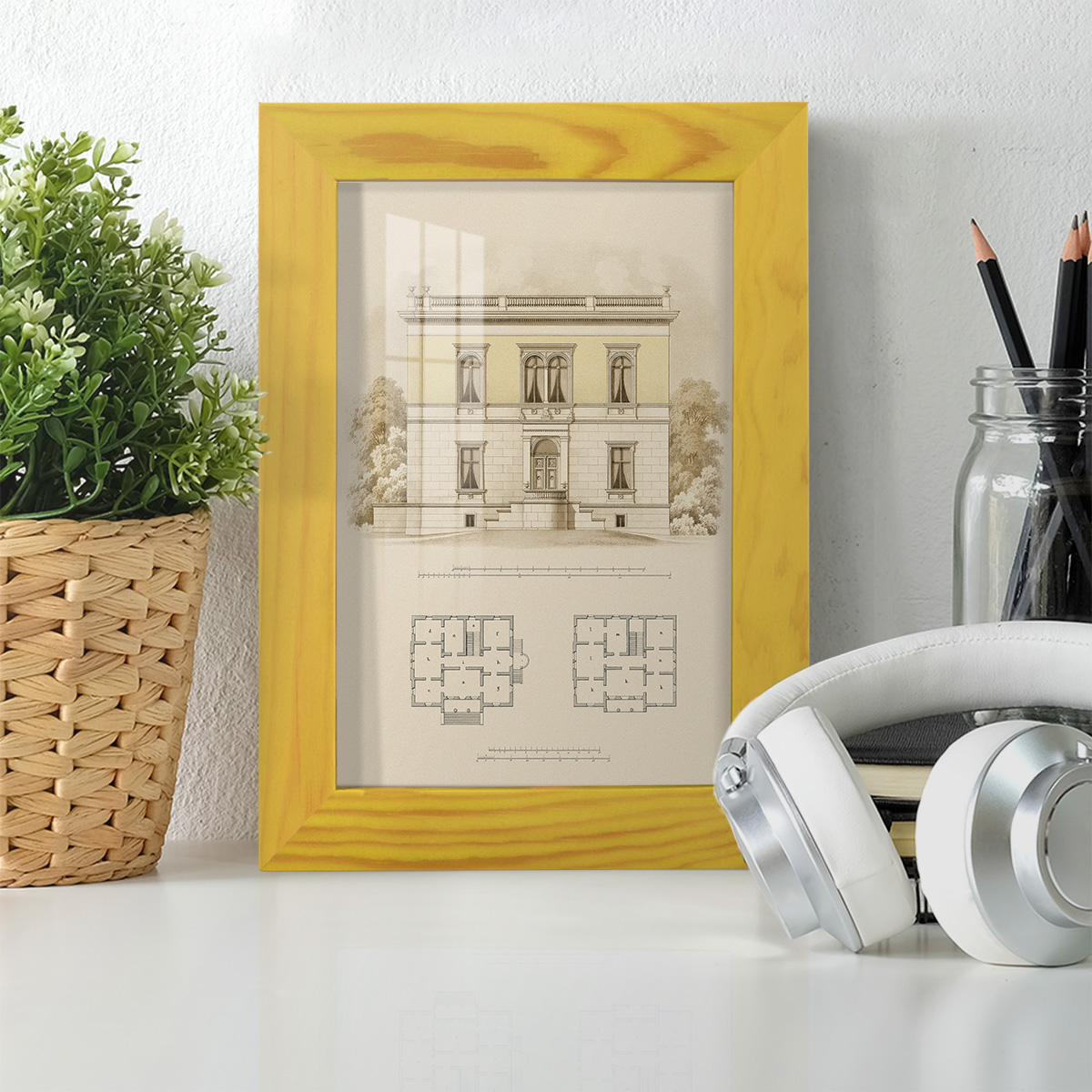 Estate and Plan V -Framed Print w/glass-Sunflower Yellow
