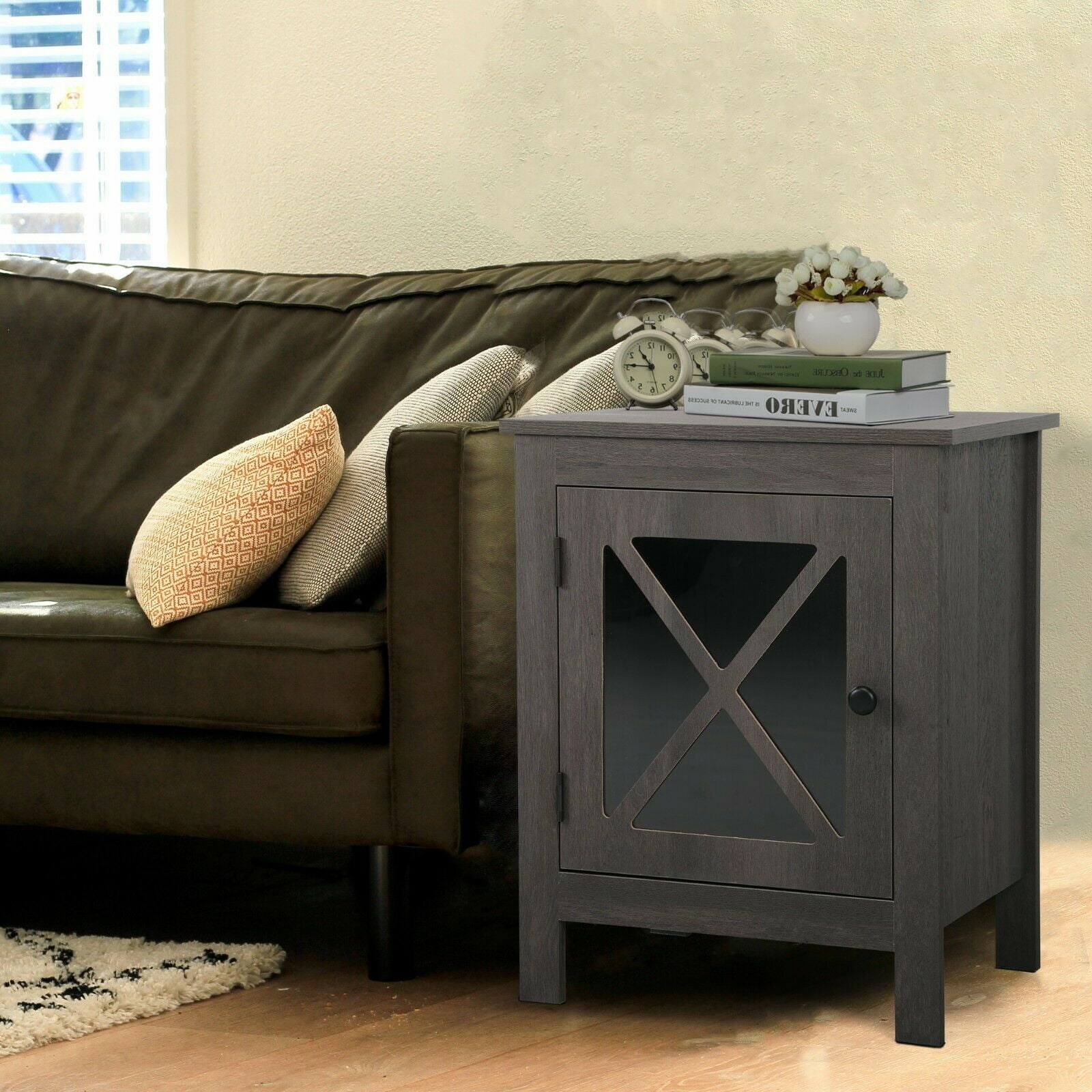 Private Jungle Vintage Wood Nightstand End Table Accent Cabinet W/Glass Door for Bedroom Office,Dark Gray Private Jungle Vintage Wood Nightstand End Table Accent Cabinet W/Glass Door for Bedroom Office,Dark Gray
