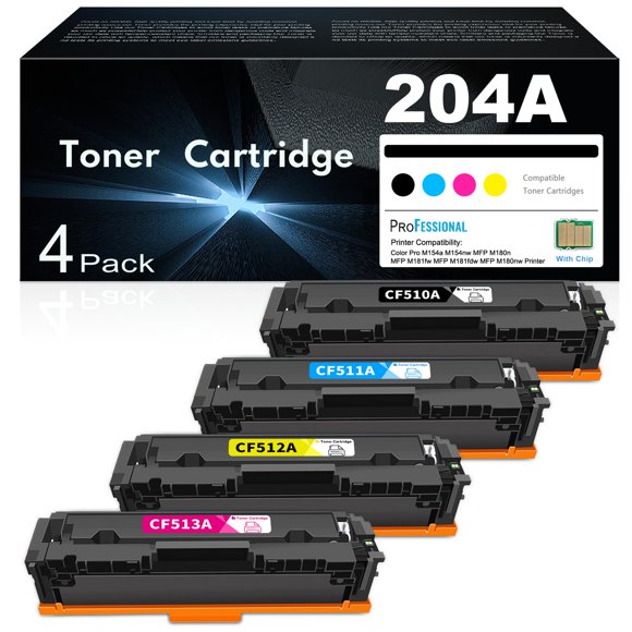 204A Cartouches de Toner, Lot de 4, Remplacement pour HP 204A Toner CF510A CF511A CF512A CF513A Color Pro M154a M154nw Pro MFP M180n M181fw M181fdw M180nw Prin
