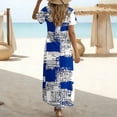 thumbnail image 4 of Gamivast Plus Size Dresses for Women V-Neck Short Sleeve Maxi Dress Floral Dress Loose Fit Long Dress Boho Beach Dress Vacation Sundress Resort Wear for Cruise Blue XL, 4 of 7