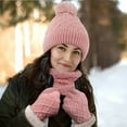 thumbnail image 5 of BambooMN Unisex Men Women Soft Warm Cozy Outdoor Winter Pom Pom Beanie Hat, Infinity Scarf, Glove Set for Cold Weather, Pink, 5 of 7
