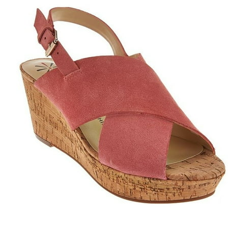 NEW Womens Isaac Mizrahi Live Maddie Crossband Wedge Sandals Pink...
