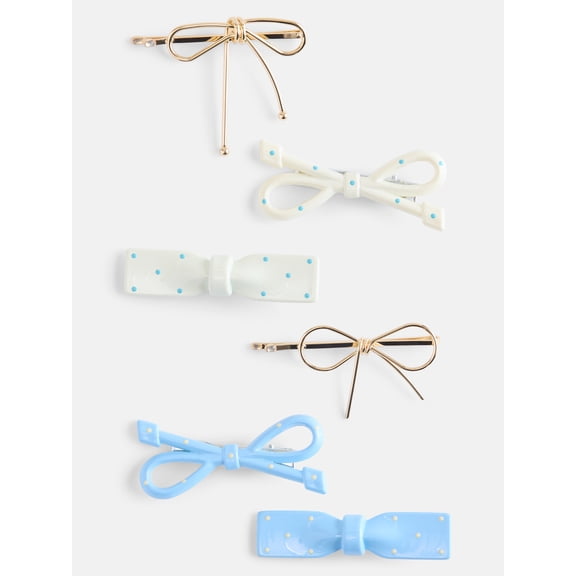 Wonder Nation Girls Clips and Pins Bows, 6-Piece, Multi