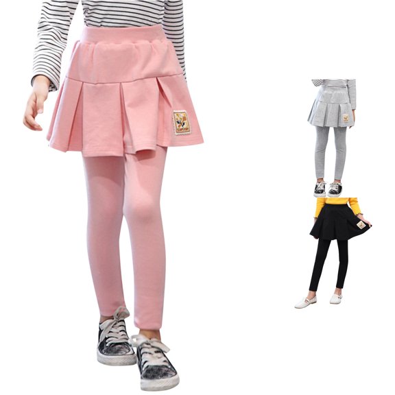 SUXIAN Toddler Girl School Skirts Two-Piece Pleated Leggings Attached Skirt Ruffle Spring Fall Girls uniform Skirts Pink 9-11 Years