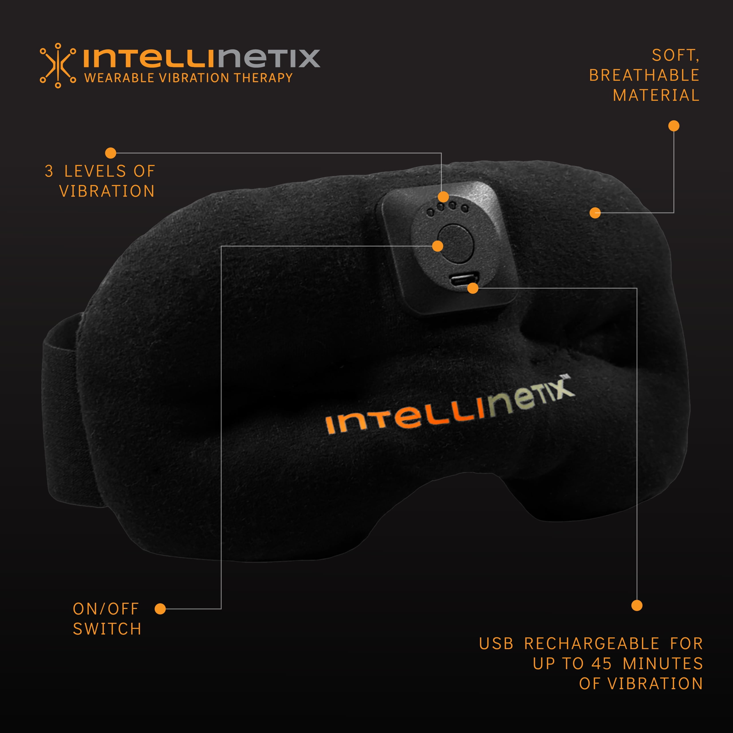 Intellinetix Vibration Therapy Mask for Pain Relief, Black wrap