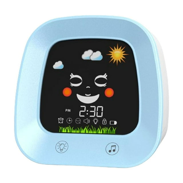 Despertadores para niños, reloj digital con luz nocturna y sonido para entrenar el sueño. Azul