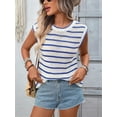 thumbnail image 6 of Women'S Ribbed Sweater Crew Neck Short Sleeve Loose Fit Stripe Knit Pullover Tops Blue M, 6 of 10