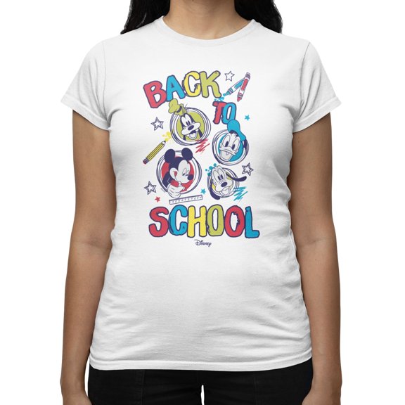 Disney Mickey Mouse And Friends Women's Back To School Scribbles T-Shirt (White, S-XXL)