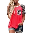 thumbnail image 2 of T-Shirt pour Femme à Col Rond avec Poche, Blouse Imprimée à Manches Courtes, Haut Ample, Haut, Rouge, TG, 2 of 3