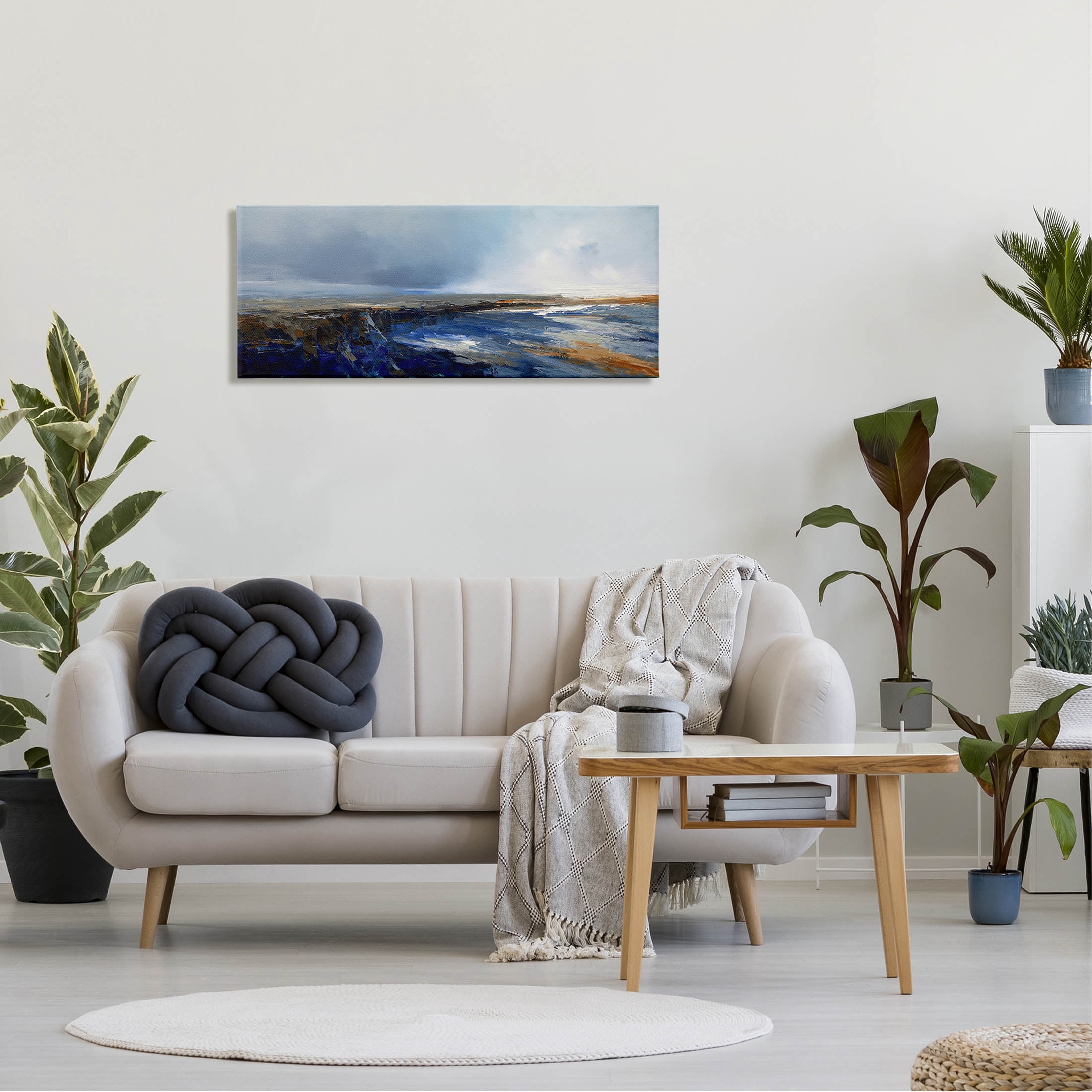 Panoramic Cloudy Sea Landscape Abstract Painting Gallery Wrapped Canvas Print Wall Art