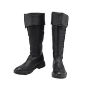 Cos-Animefly Vintage Medieval Viking Black Leather Boots Men's Knight Long Boots Lace Shoes Gothic Carnival Party