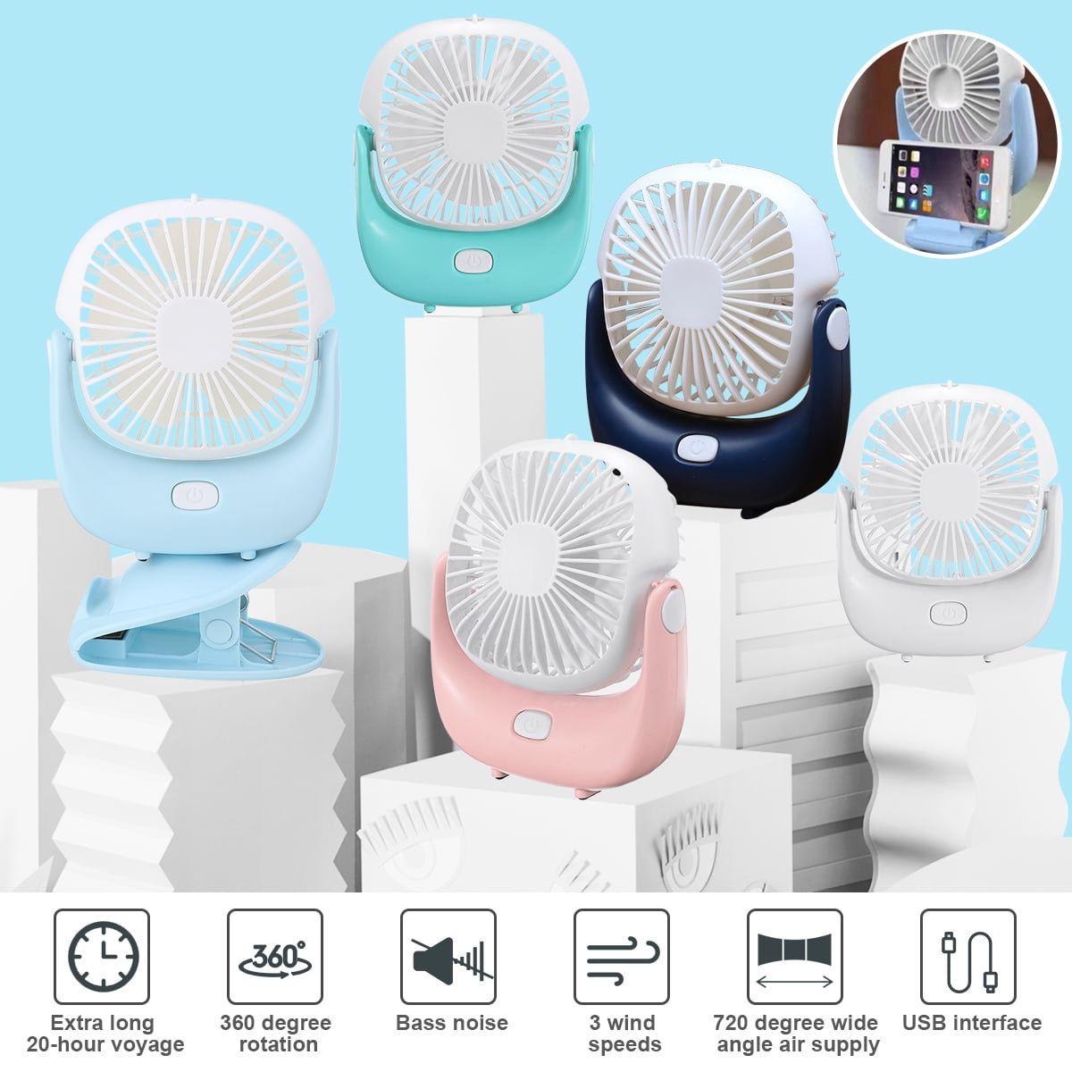 Color : White Air Cooler Silent Table Fan Soft Wind Touch Smart USB Double Leaf Fan Mini Portable Outdoor Small Fan Office Desktop Fan